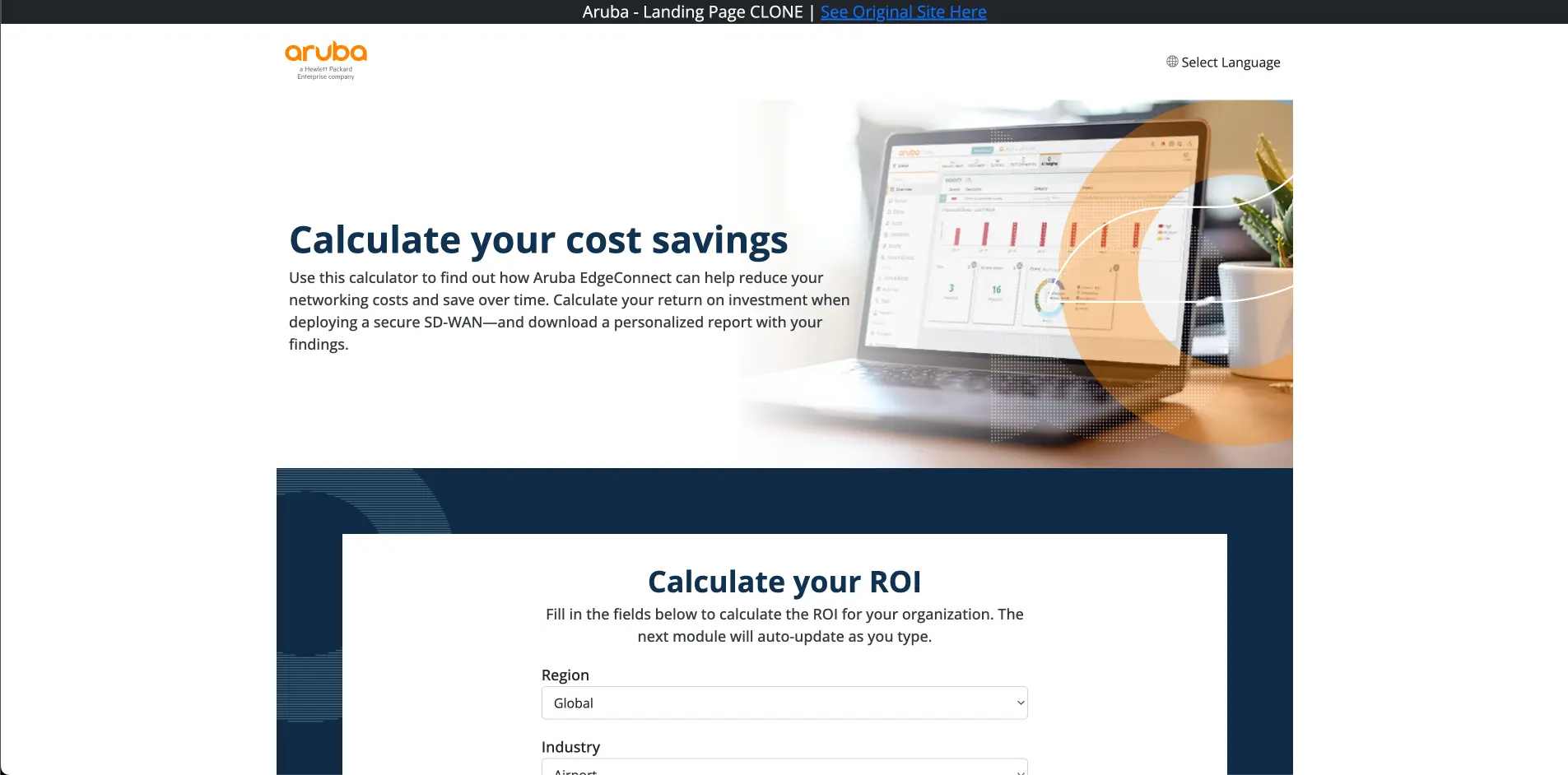 A picture of the herobox of my Aruba landing page clone.