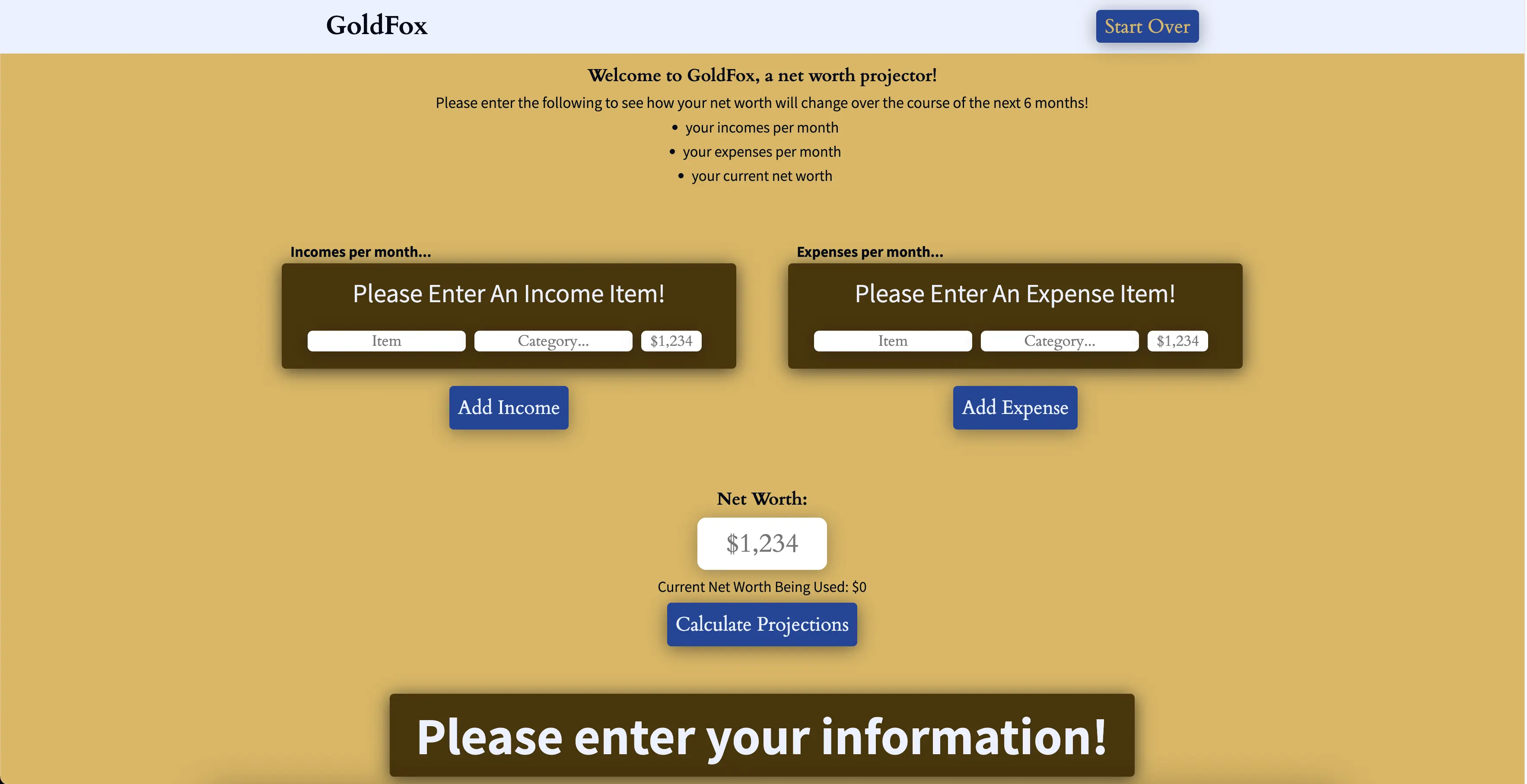 A picture of the GoldFox, a simple net worth calculator.